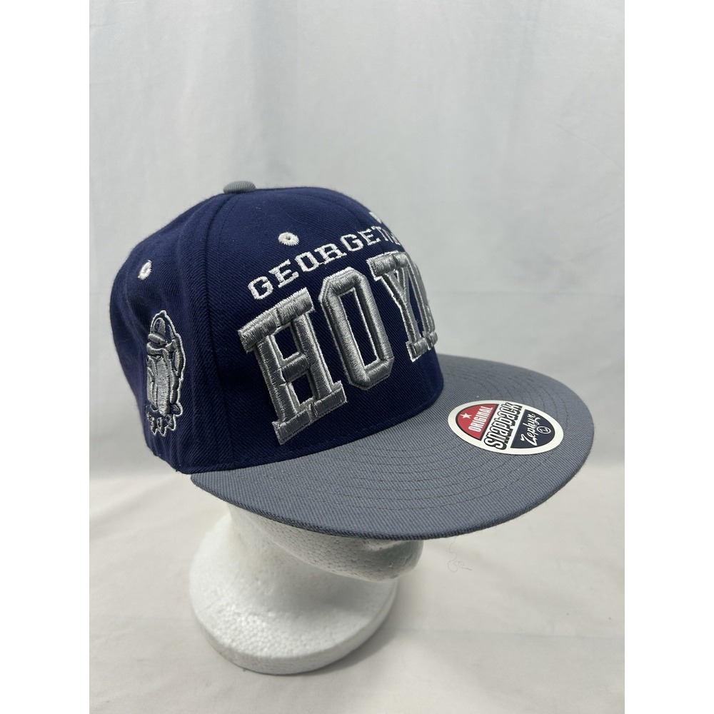 VTG Georgetown Hoyas Bulldogs Snapback Hat Navy Blue Grey Embroidered W/ Tags